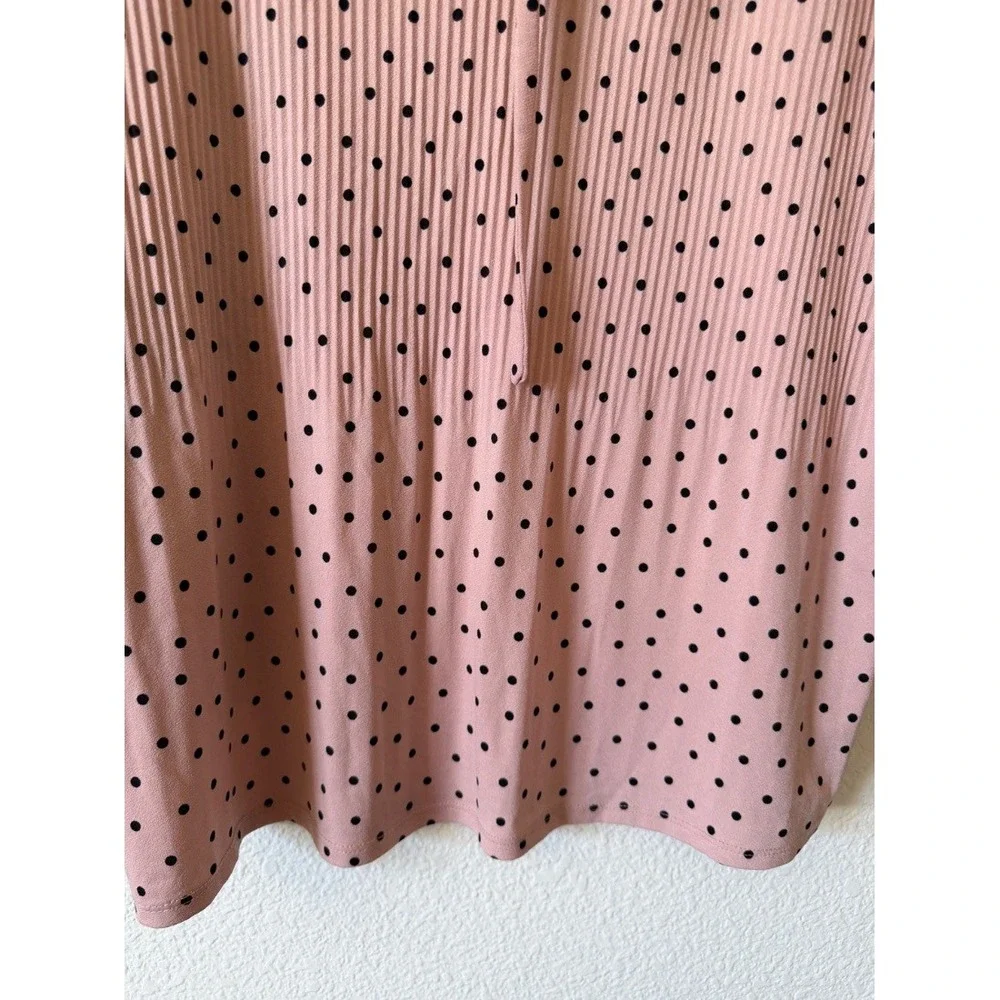 Adrianna Papell Womens Blouse Pink Polka Dot Tie Neck Long Sleeve Top L